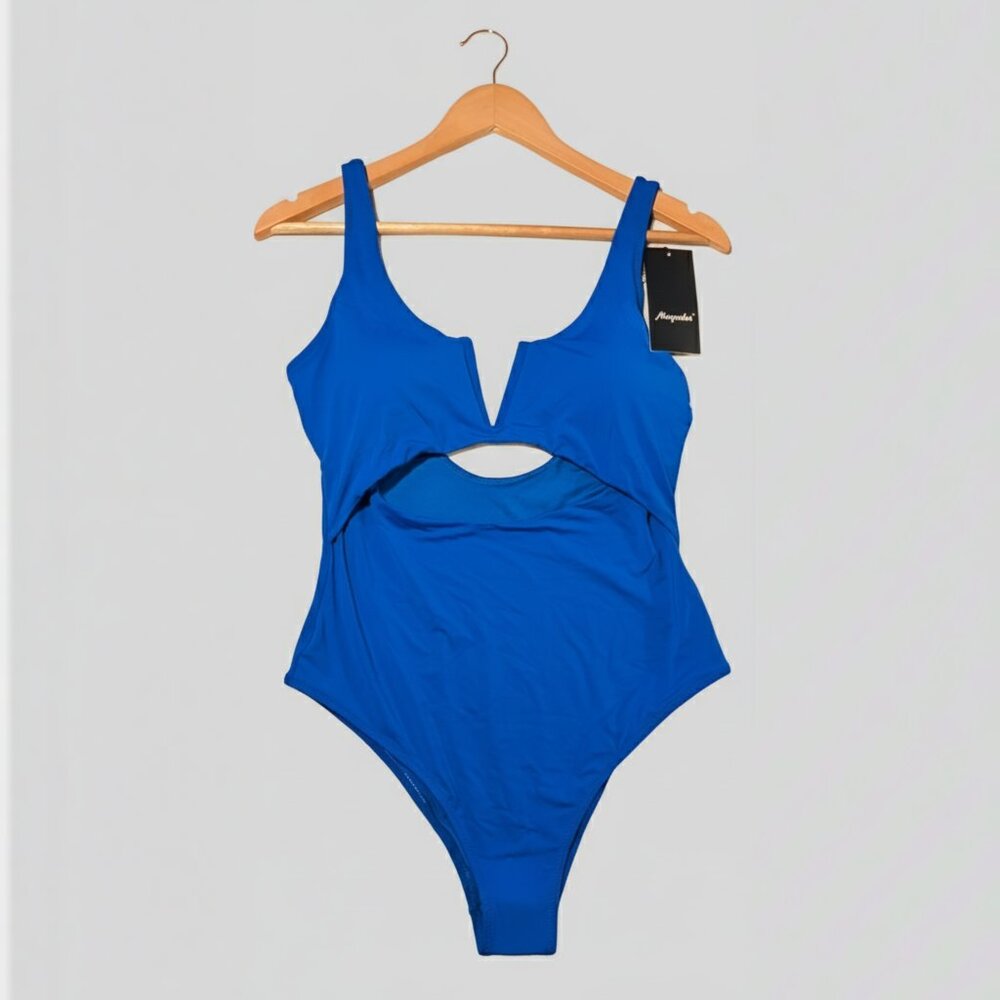 Meyeeka Women's One Piece Swimsuit Tummy Control Bright Blue Push Up NWT